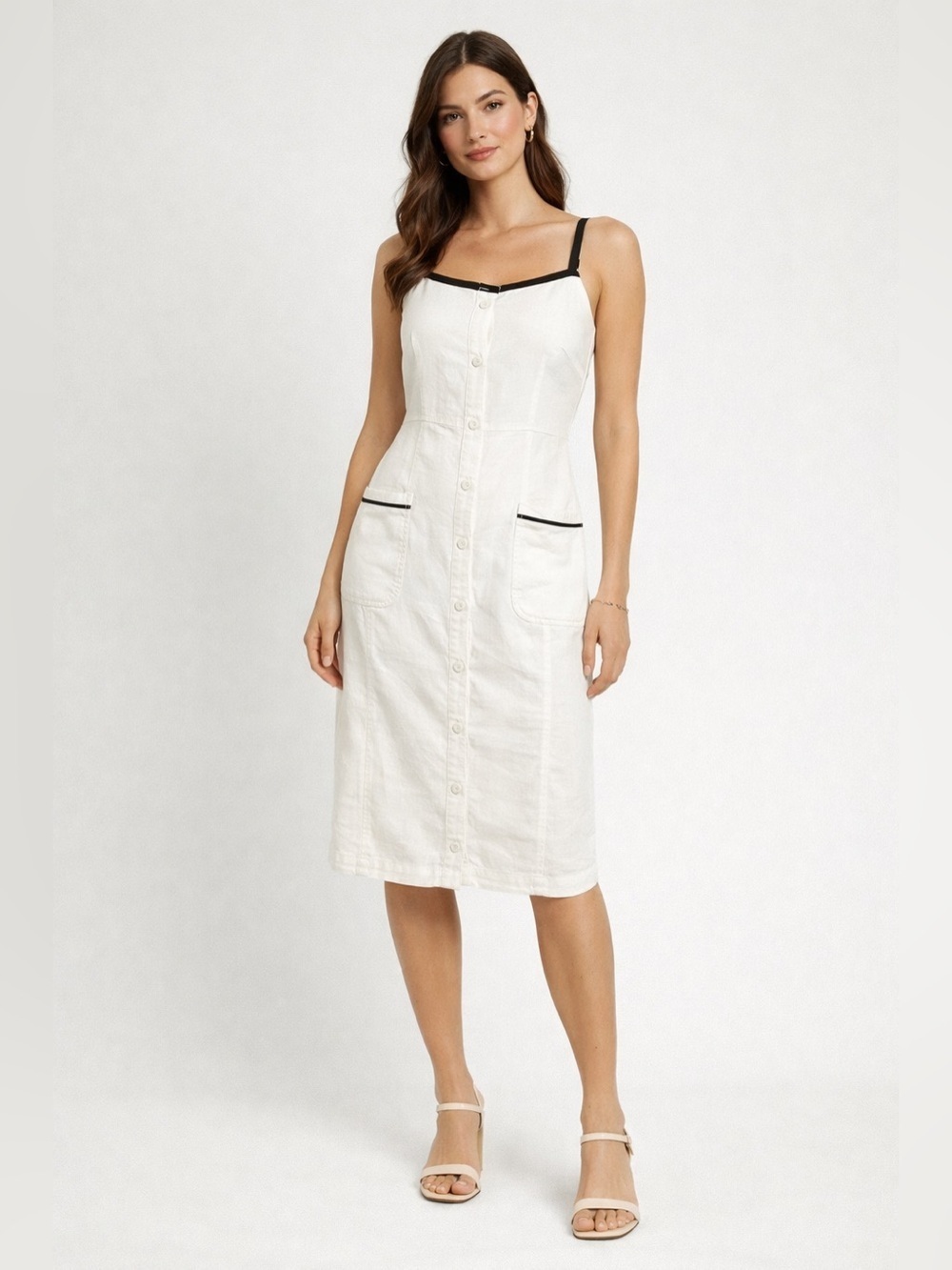 Maeve midi dress Anthropologie Classic Summer White Button-Front Medium